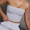 Oh Polly Tops^Soft Rib Ruched Bandeau Top in Heather Grey HeatherGrey