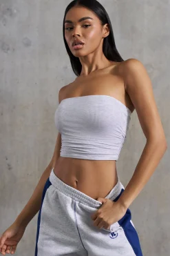 Oh Polly Tops^Soft Rib Ruched Bandeau Top in Heather Grey HeatherGrey