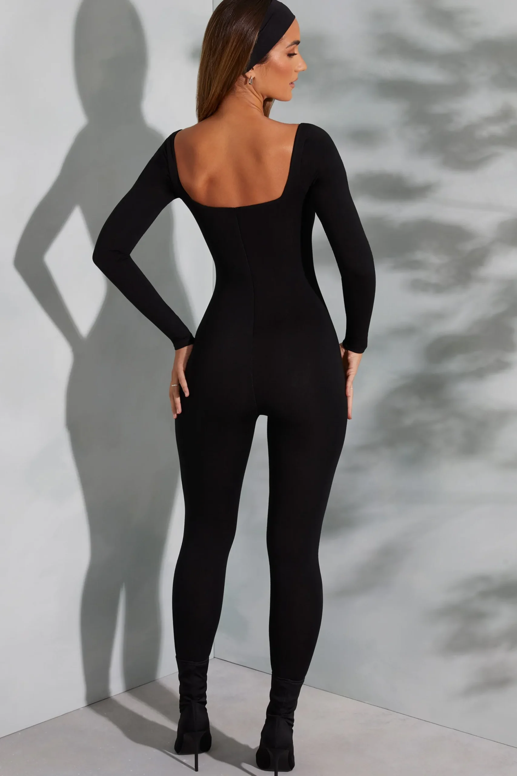 Oh Polly Jumpsuits & Unitards^Square Neck Long Sleeve Jumpsuit in Black