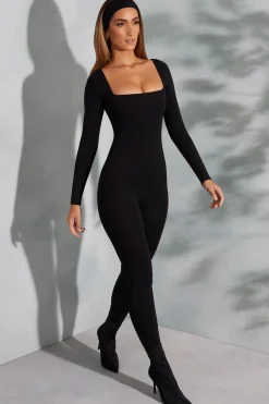 Oh Polly Jumpsuits & Unitards^Square Neck Long Sleeve Jumpsuit in Black