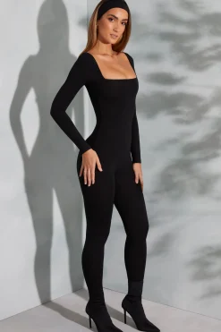 Oh Polly Jumpsuits & Unitards^Square Neck Long Sleeve Jumpsuit in Black
