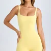 Oh Polly Jumpsuits & Unitards^Square-Neck Unitard in Lemon Sherbet