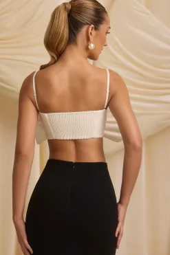 Oh Polly Tops^Strapless Bow Crop Top in Ivory