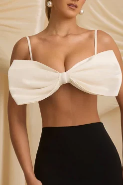 Oh Polly Tops^Strapless Bow Crop Top in Ivory