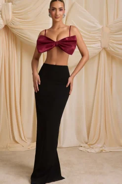 Oh Polly Tops^Strapless Bow Crop Top in Wine Red WineRed
