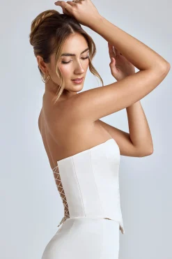 Oh Polly Women'S Clothing Sale - $65 And Under | Bride To Be^Strapless Lace-Up Satin Corset in Ivory
