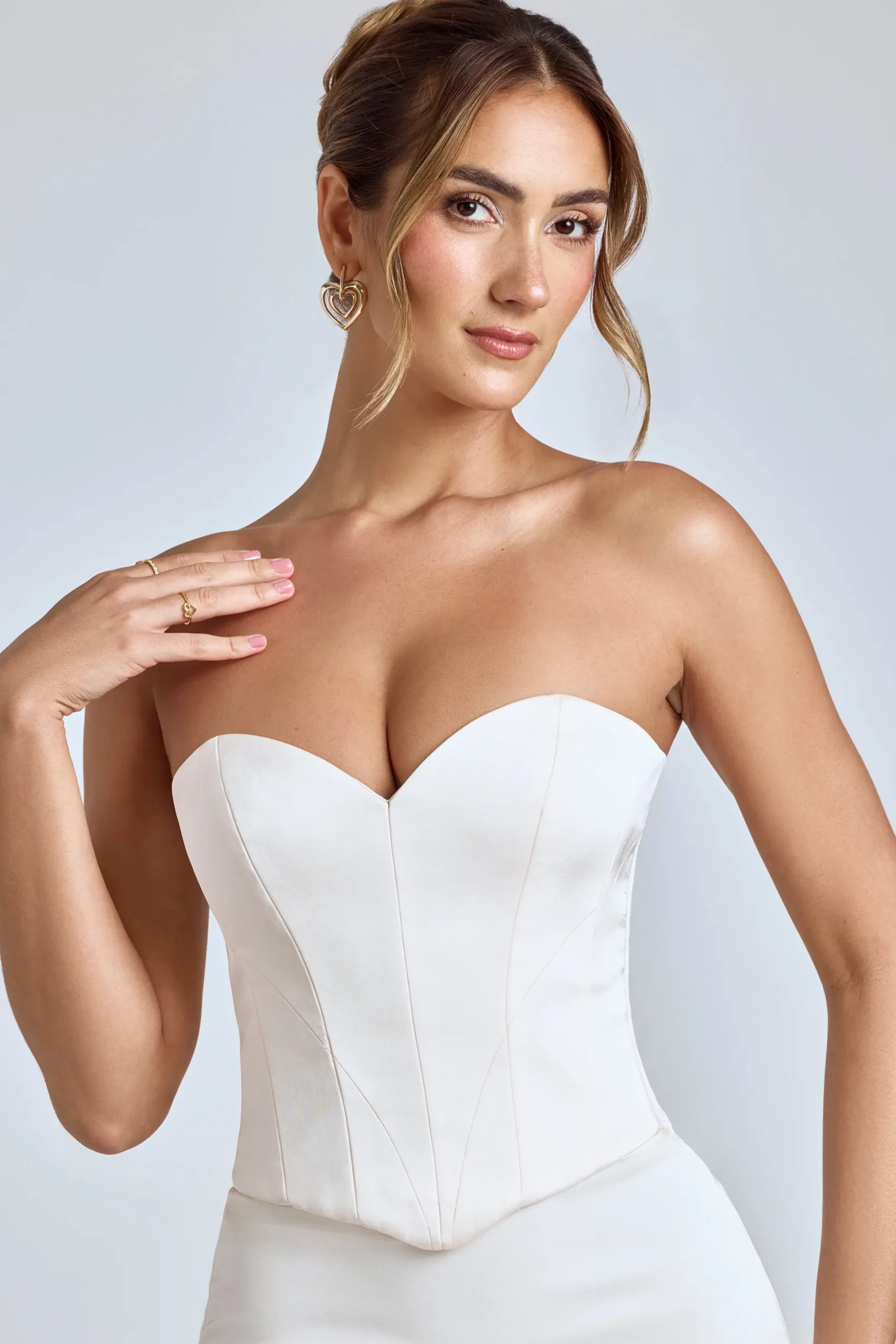Oh Polly Women'S Clothing Sale - $65 And Under | Bride To Be^Strapless Lace-Up Satin Corset in Ivory