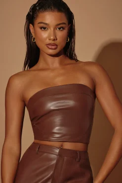 Oh Polly Women'S Clothing Sale - $65 And Under | Women'S Clothing Sale - $40 And Under^Strapless Vegan Leather Corset Top in Brown