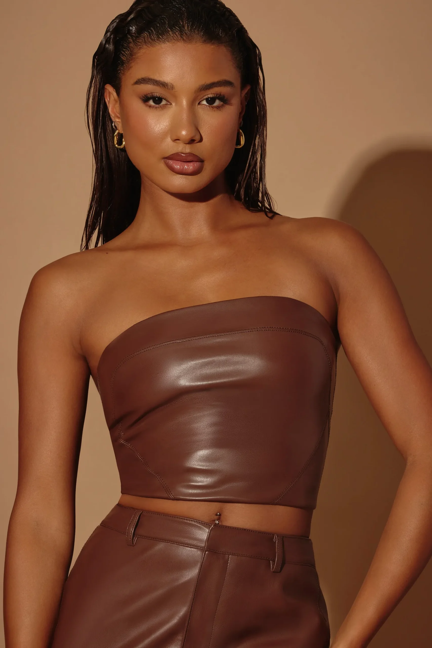 Oh Polly Women'S Clothing Sale - $65 And Under | Women'S Clothing Sale - $40 And Under^Strapless Vegan Leather Corset Top in Brown
