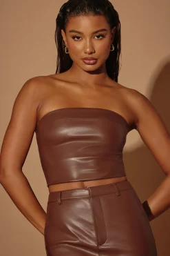 Oh Polly Women'S Clothing Sale - $65 And Under | Women'S Clothing Sale - $40 And Under^Strapless Vegan Leather Corset Top in Brown