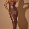 Oh Polly Women'S Clothing Sale - $65 And Under^Strapless Vegan Leather Maxi Dress in Brown