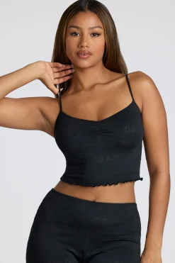 Oh Polly Women'S Clothing Sale - $65 And Under | Women'S Clothing Sale - $40 And Under^Strappy Ruched Pointelle Crop Top in Black