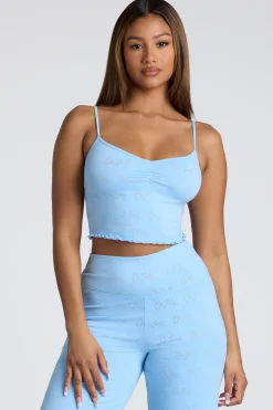 Oh Polly Women'S Clothing Sale - $65 And Under | Women'S Clothing Sale - $40 And Under^Strappy Ruched Pointelle Crop Top in Baby Blue BabyBlue