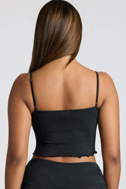 Oh Polly Women'S Clothing Sale - $65 And Under | Women'S Clothing Sale - $40 And Under^Strappy Ruched Pointelle Crop Top in Black