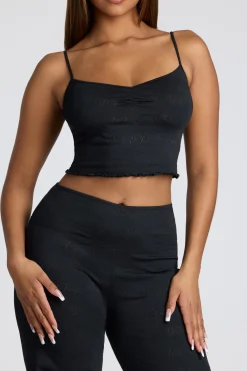 Oh Polly Women'S Clothing Sale - $65 And Under | Women'S Clothing Sale - $40 And Under^Strappy Ruched Pointelle Crop Top in Black