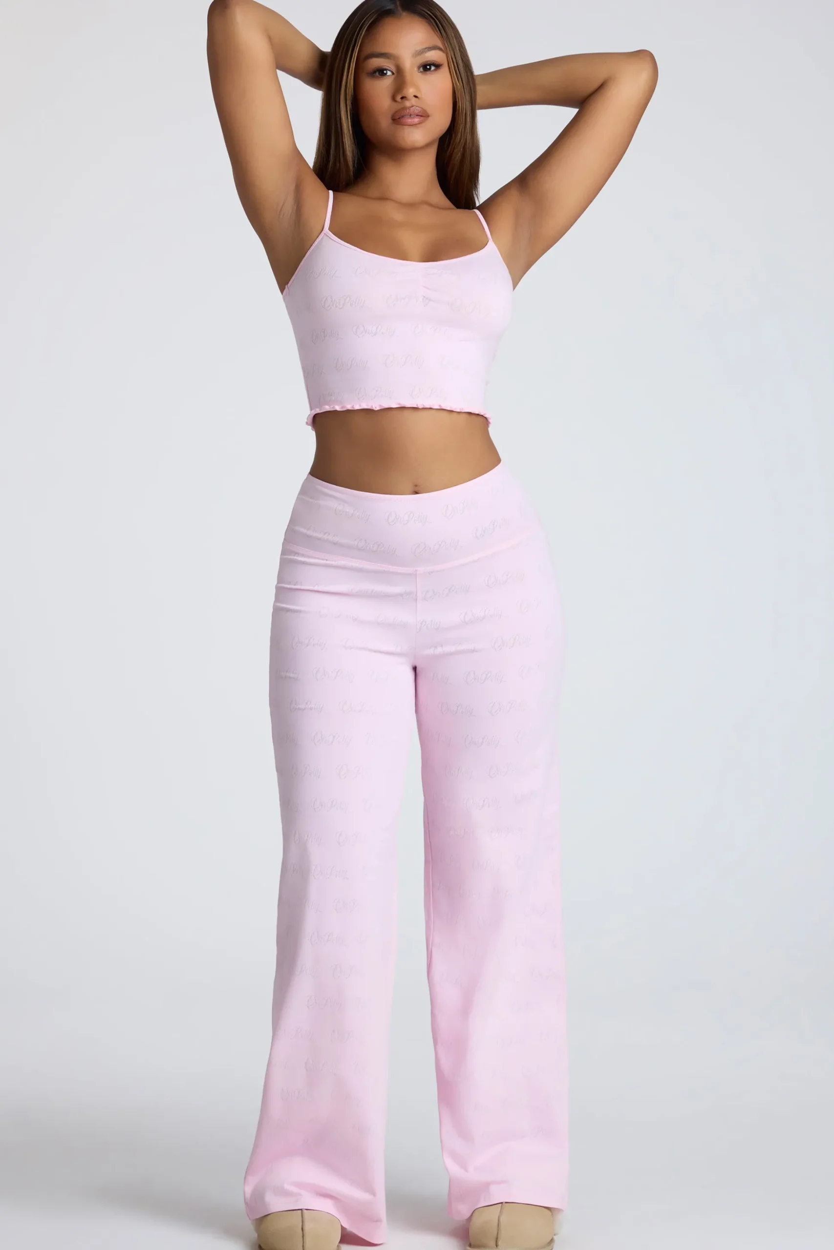 Oh Polly Lounge & Intimates | Co-Ords^Strappy Ruched Pointelle Crop Top in Baby Pink BabyPink