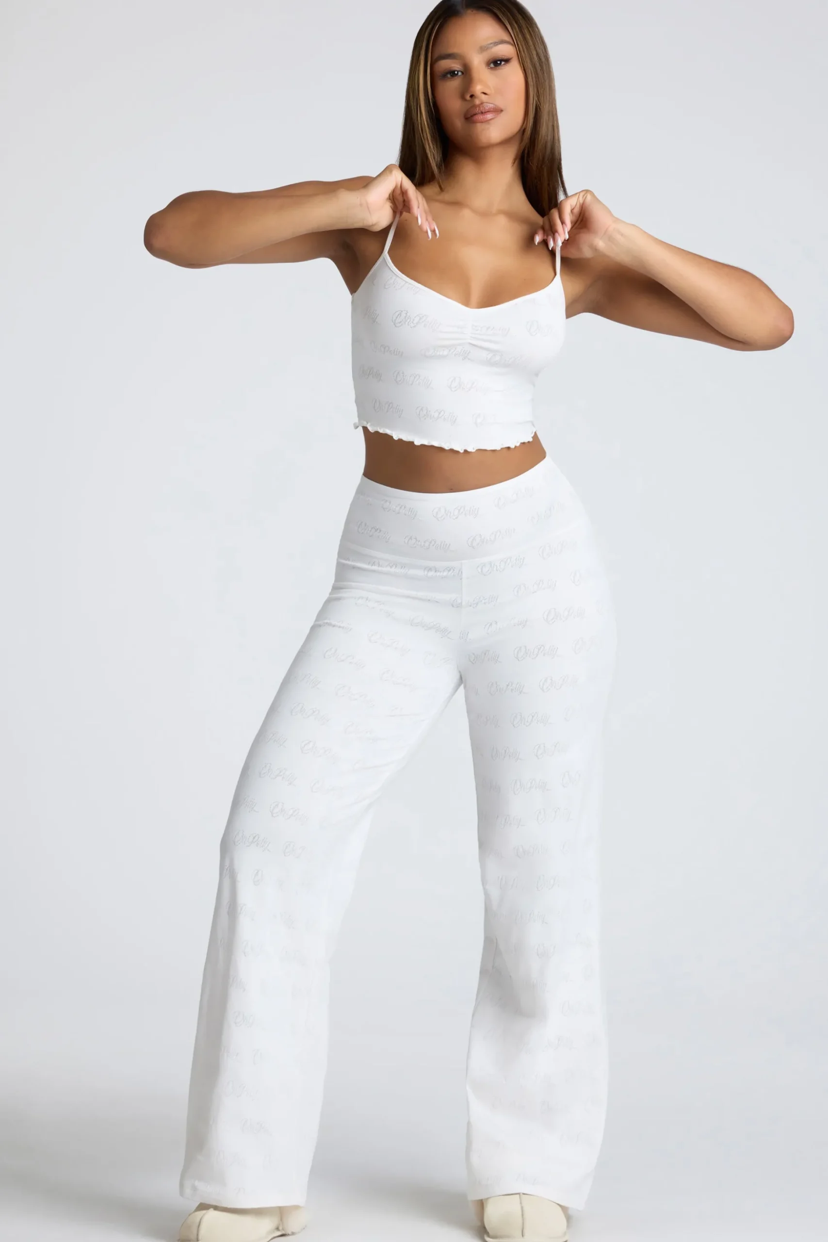 Oh Polly Women'S Clothing Sale - $65 And Under | Women'S Clothing Sale - $40 And Under^Strappy Ruched Pointelle Crop Top in White