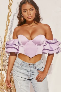 Oh Polly Women'S Clothing Sale - $65 And Under | Women'S Clothing Sale - $40 And Under^Sweet Bliss Bardot Ruffle Sleeve Crop Top in Lilac