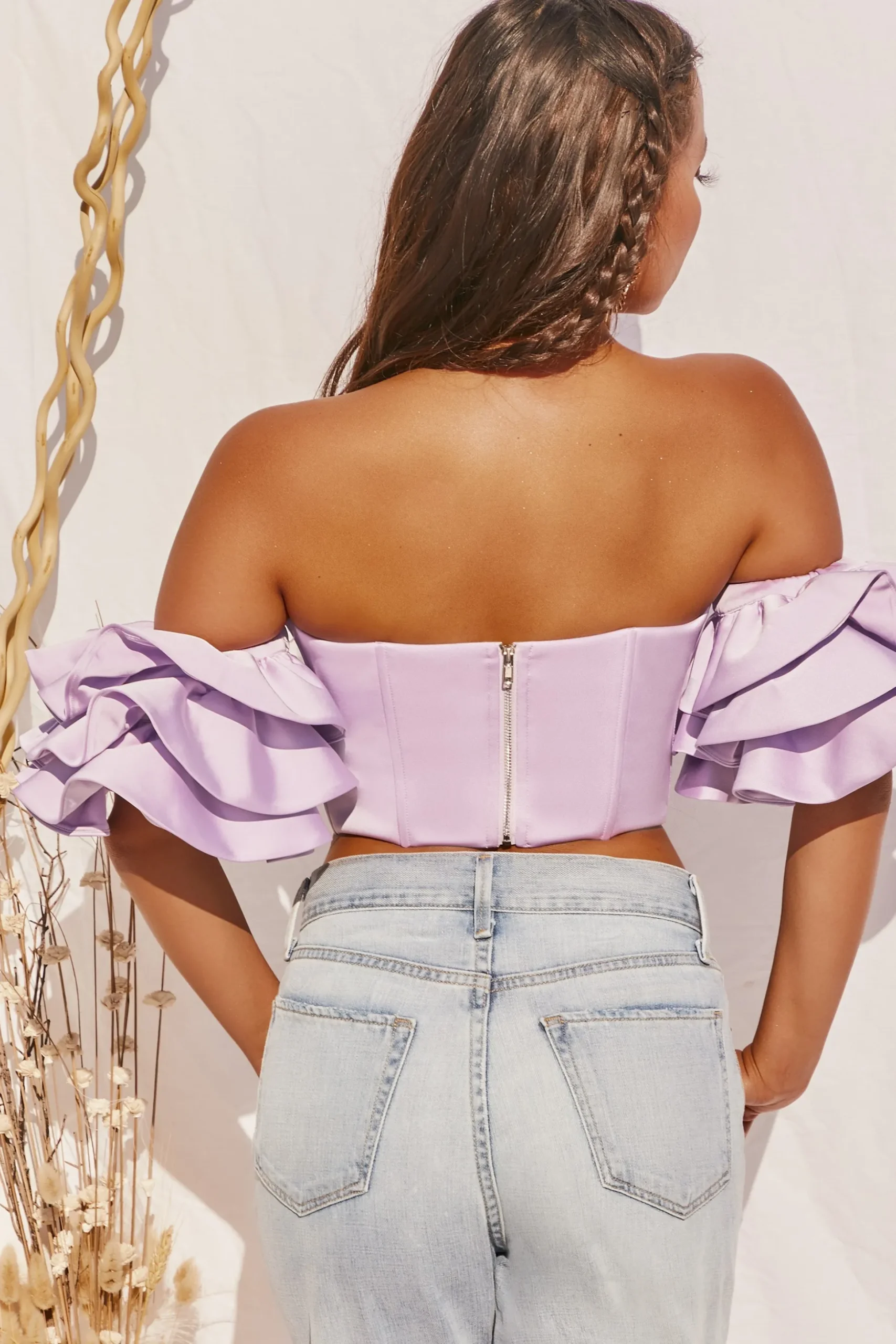 Oh Polly Women'S Clothing Sale - $65 And Under | Women'S Clothing Sale - $40 And Under^Sweet Bliss Bardot Ruffle Sleeve Crop Top in Lilac