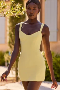 Oh Polly Georgette And Chiffon^Sweetheart-Neck Micro Mini Dress in Pastel Yellow PastelYellow