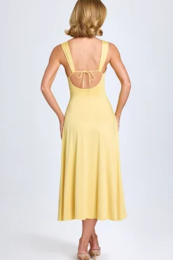 Oh Polly Wedding Guest^Sweetheart-Neck Ruched Midaxi Dress in Pastel Yellow PastelYellow