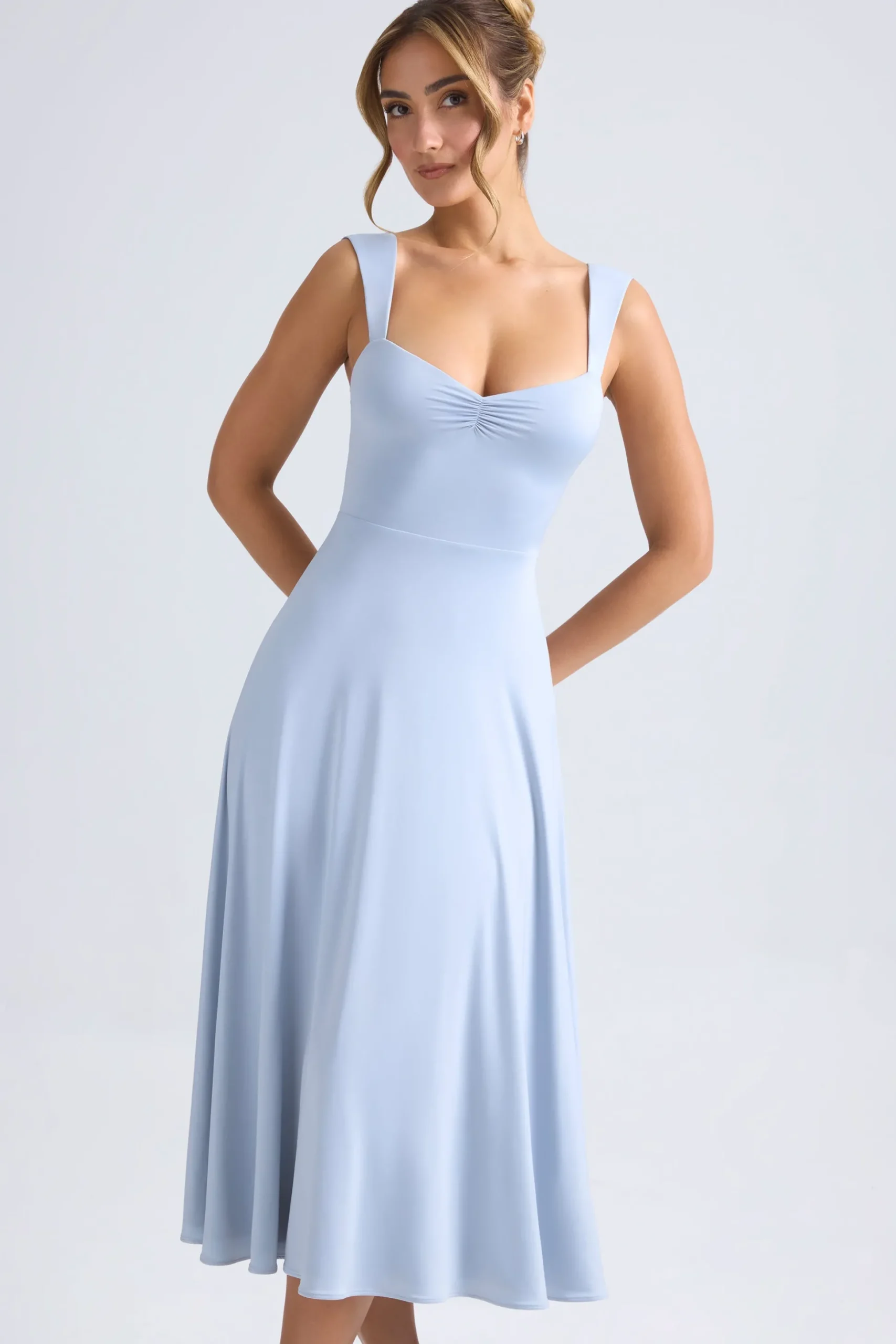Oh Polly Wedding Guest^Sweetheart-Neck Ruched Midaxi Dress in Light Blue LightBlue