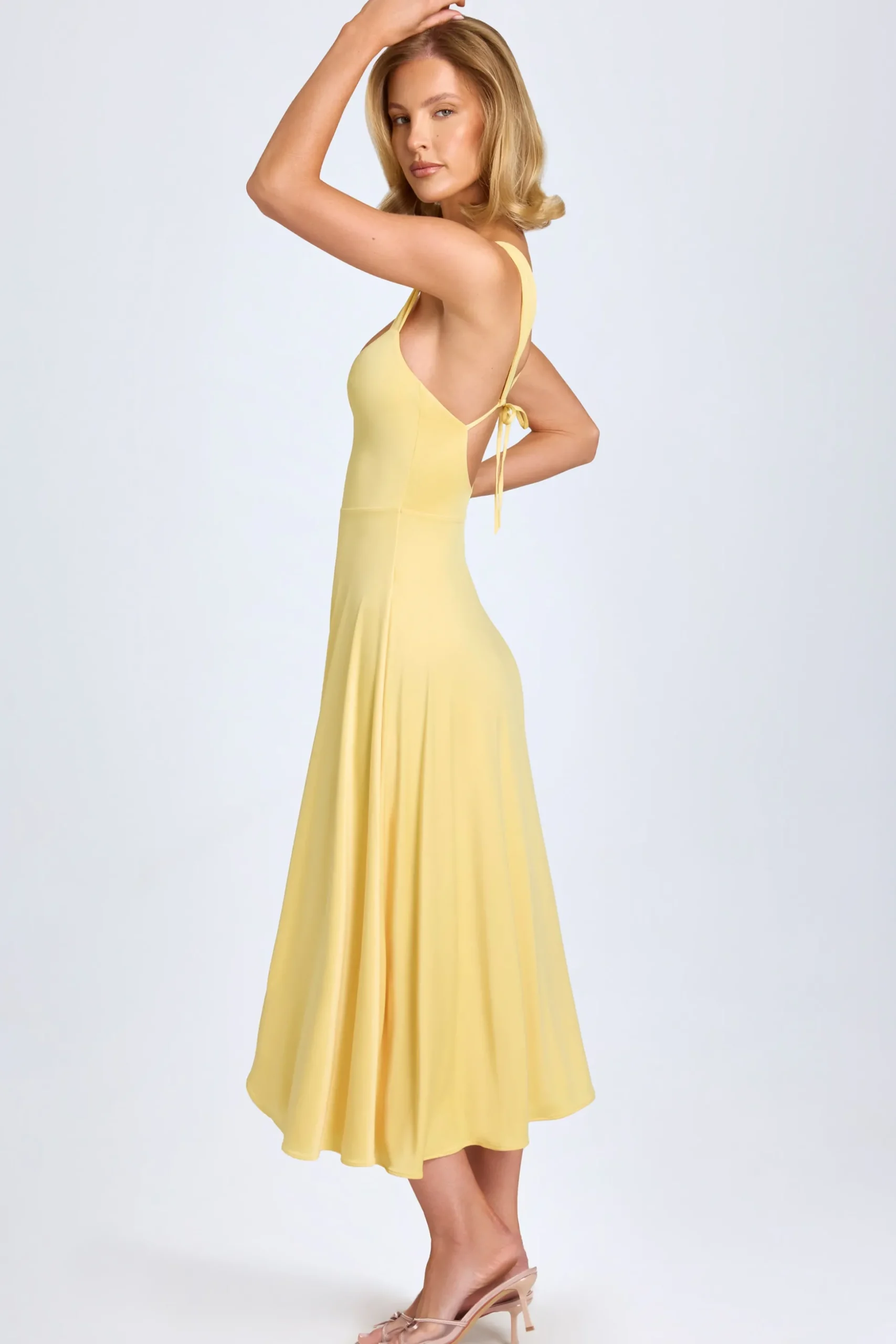 Oh Polly Wedding Guest^Sweetheart-Neck Ruched Midaxi Dress in Pastel Yellow PastelYellow