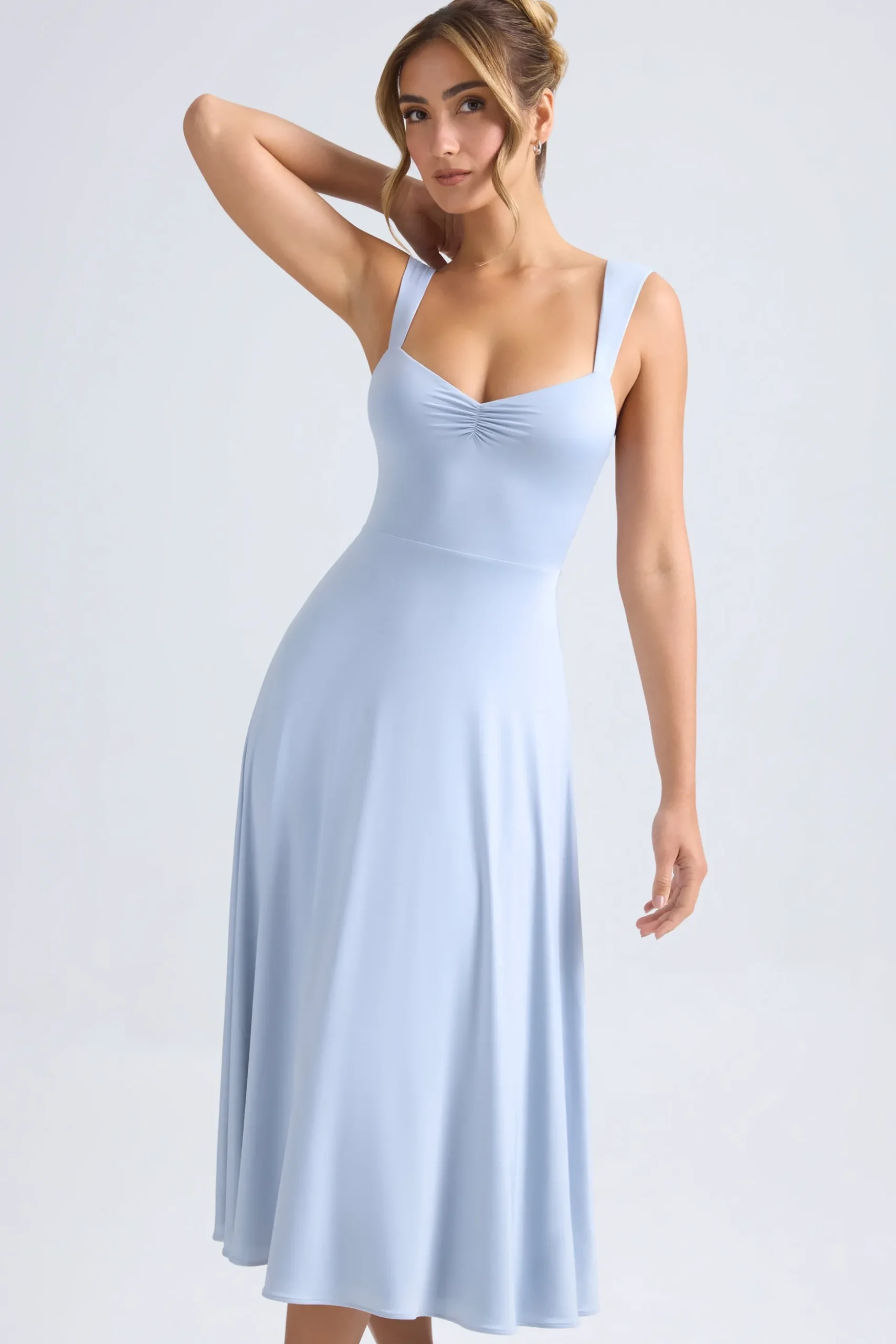 Oh Polly Wedding Guest^Sweetheart-Neck Ruched Midaxi Dress in Light Blue LightBlue