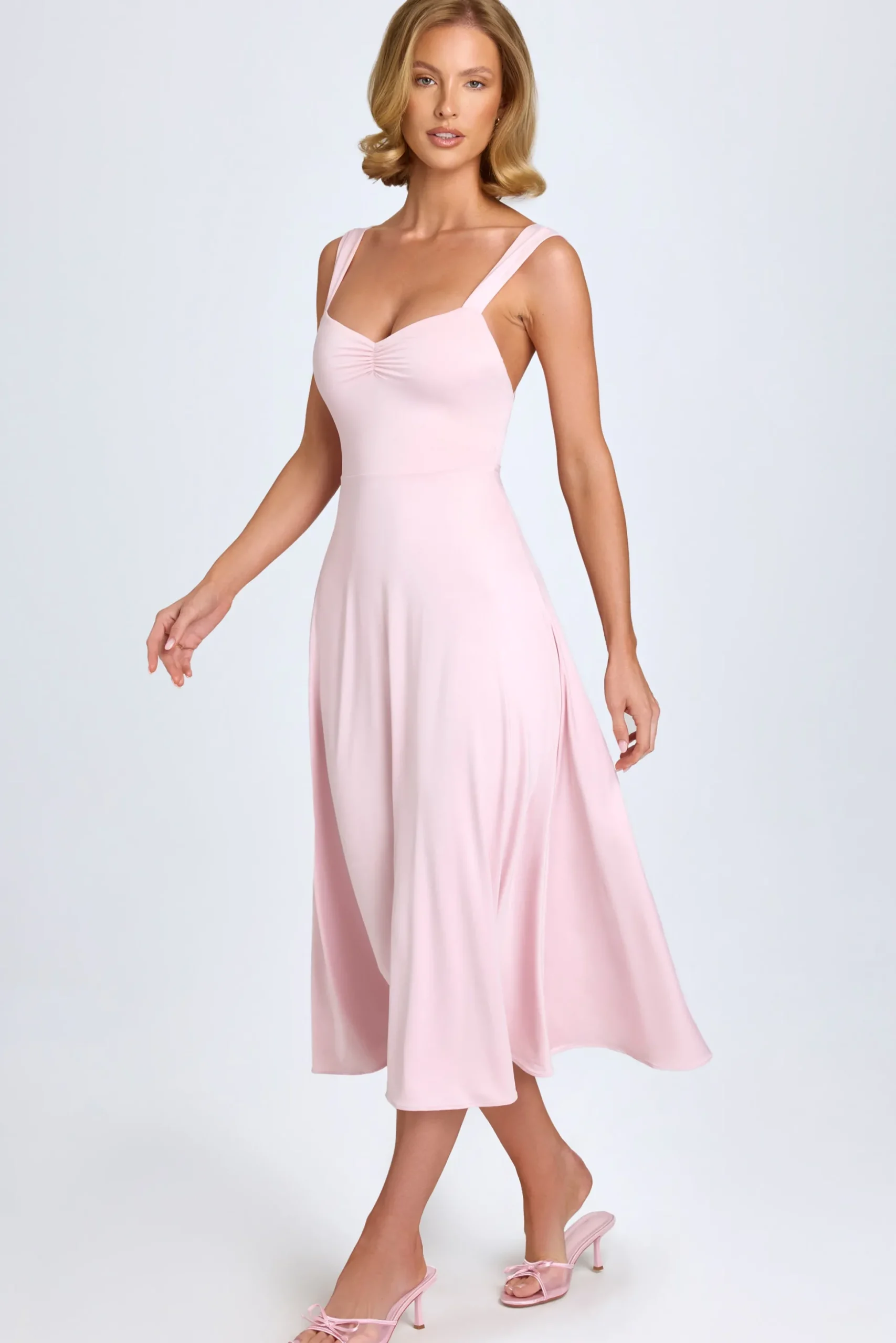 Oh Polly Wedding Guest^Sweetheart-Neck Ruched Midaxi Dress in Blush