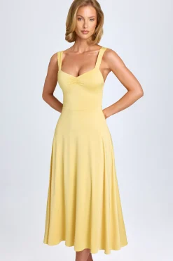 Oh Polly Wedding Guest^Sweetheart-Neck Ruched Midaxi Dress in Pastel Yellow PastelYellow
