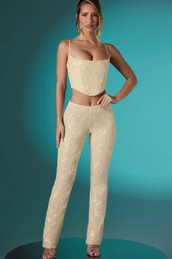 Oh Polly Women'S Clothing Sale - $65 And Under | Women'S Clothing Sale - $40 And Under^Tall Embellished Lace Low Rise Trousers in Ivory