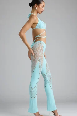 Oh Polly Women'S Clothing Sale - $65 And Under | Women'S Clothing Sale - $40 And Under^Tall Embellished Mid-Rise Flared Trousers in Ice Blue IceBlue