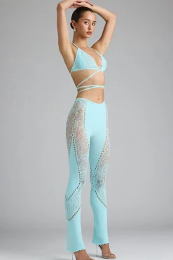 Oh Polly Women'S Clothing Sale - $65 And Under | Women'S Clothing Sale - $40 And Under^Tall Embellished Mid-Rise Flared Trousers in Ice Blue IceBlue