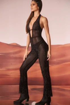 Oh Polly Women'S Clothing Sale - $65 And Under^Tall Embellished Plunge Neck Jumpsuit in Black