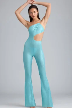 Oh Polly Women'S Clothing Sale - $65 And Under | Women'S Clothing Sale - $40 And Under^Tall Metallic Ruched Cut-Out Flared Jumpsuit in Ice Blue IceBlue