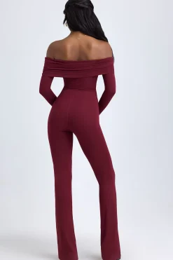 Oh Polly Jumpsuits & Unitards^Tall Modal Off-Shoulder Ruched Jumpsuit in Wine Red WineRed