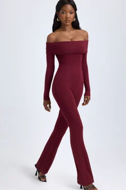 Oh Polly Jumpsuits & Unitards^Tall Modal Off-Shoulder Ruched Jumpsuit in Wine Red WineRed