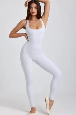 Oh Polly Elevated Essentials^Tall Ribbed Modal Lace-Trim Jumpsuit in Grey