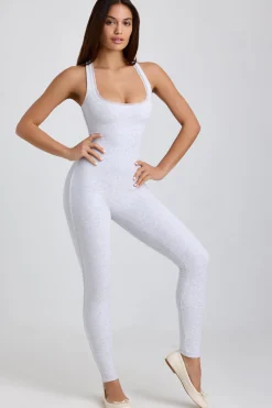 Oh Polly Elevated Essentials^Tall Ribbed Modal Lace-Trim Jumpsuit in Grey