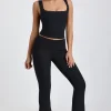 Oh Polly Elevated Essentials^Tall Ribbed Modal Mid-Rise Foldover Flared Trousers in Black