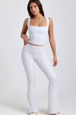 Oh Polly Elevated Essentials^Tall Ribbed Modal Mid-Rise Foldover Flared Trousers in Grey