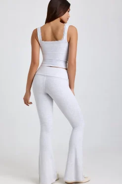 Oh Polly Elevated Essentials^Tall Ribbed Modal Mid-Rise Foldover Flared Trousers in Grey