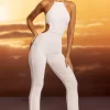 Oh Polly Women'S Clothing Sale - $65 And Under^Tall Textured Jersey Halter Neck Ruched Cut Out Jumpsuit in Ivory
