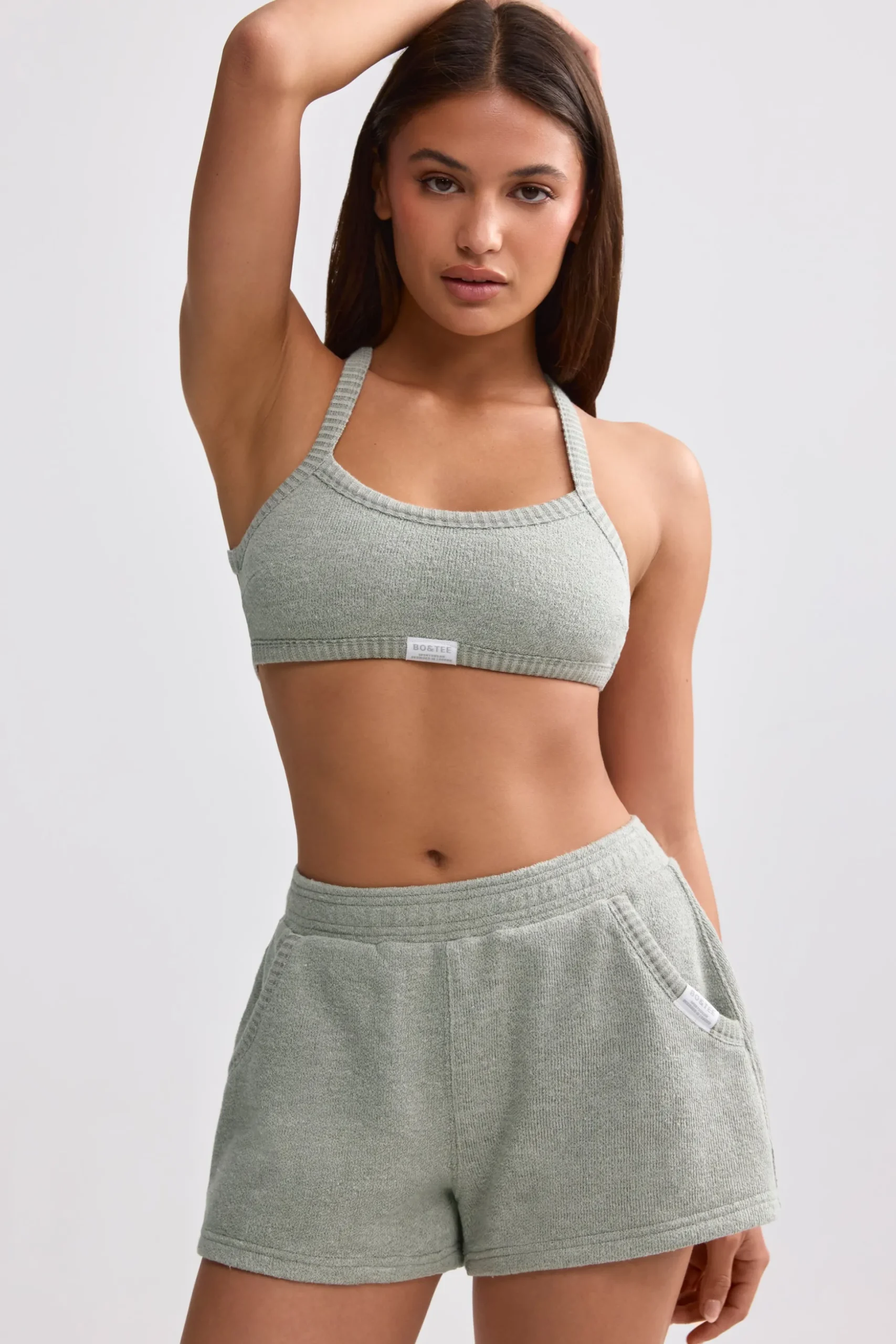 Oh Polly Matching Sets | Shorts^Terry Towelling Shorts in Sage Grey SageGrey