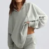 Oh Polly Tracksuits | Sweatshirts^Terry Towelling V-Neck Hoodie in Sage Grey SageGrey