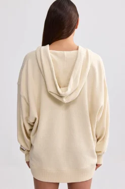 Oh Polly Tracksuits | Sweatshirts^Terry Towelling V-Neck Hoodie in Cream