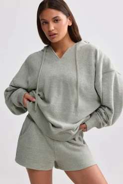 Oh Polly Tracksuits | Sweatshirts^Terry Towelling V-Neck Hoodie in Sage Grey SageGrey