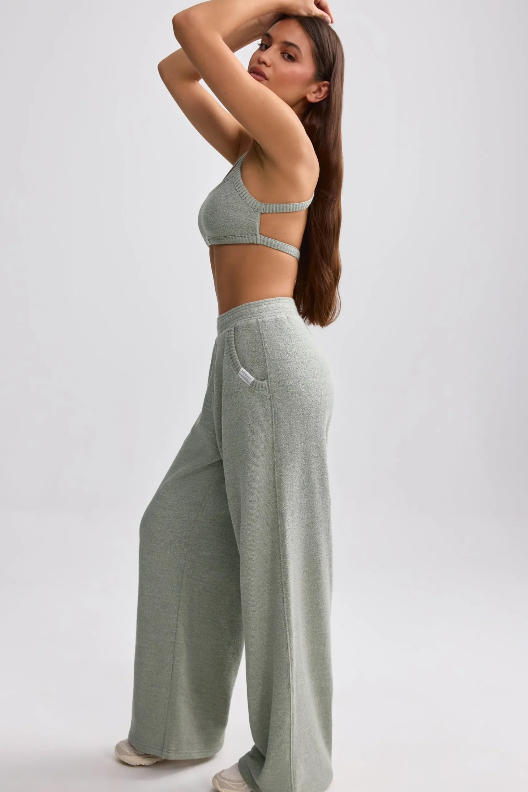 Oh Polly Tracksuits | Matching Sets^Terry Towelling Wide-Leg Joggers in Sage Grey SageGrey