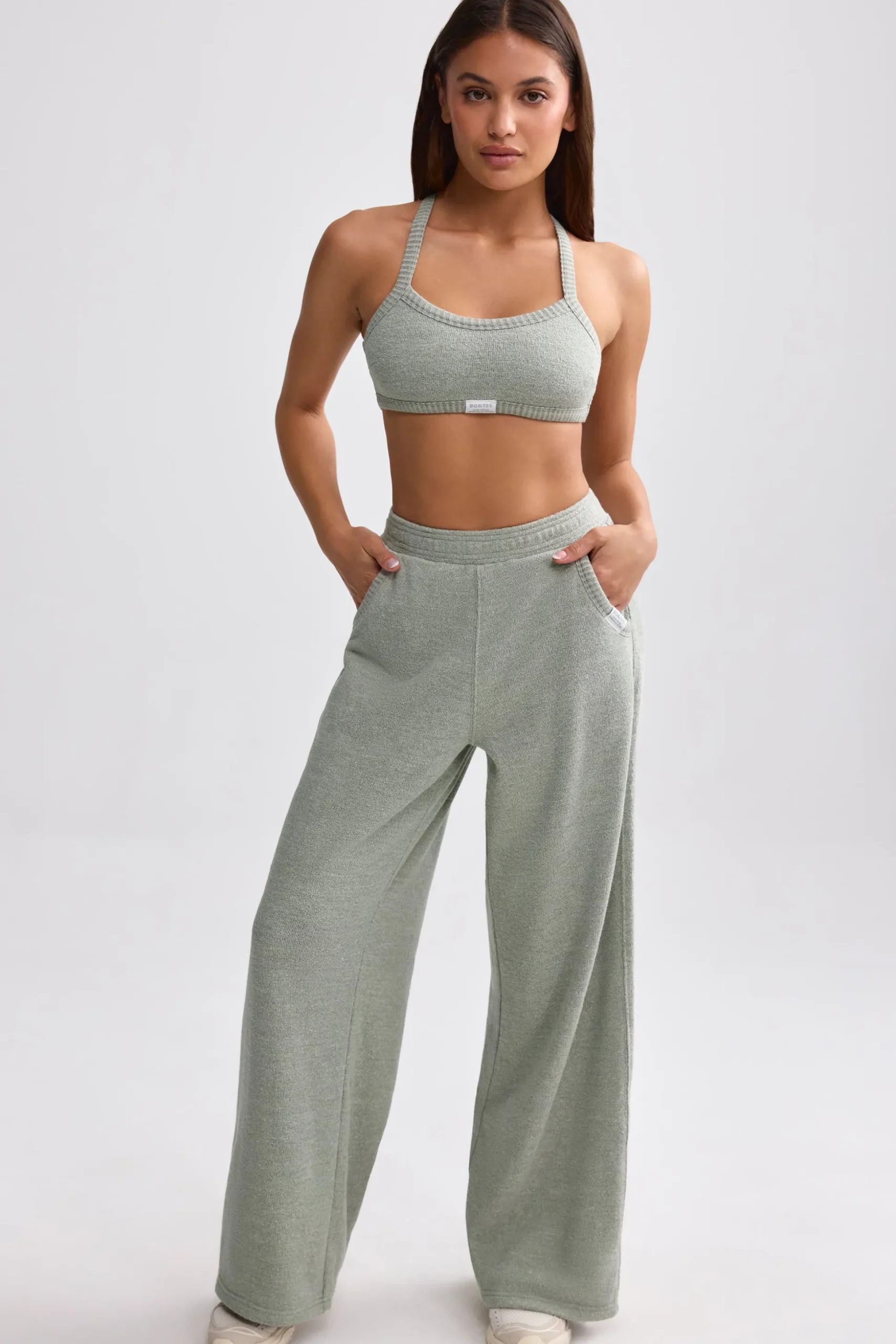 Oh Polly Tracksuits | Matching Sets^Terry Towelling Wide-Leg Joggers in Sage Grey SageGrey