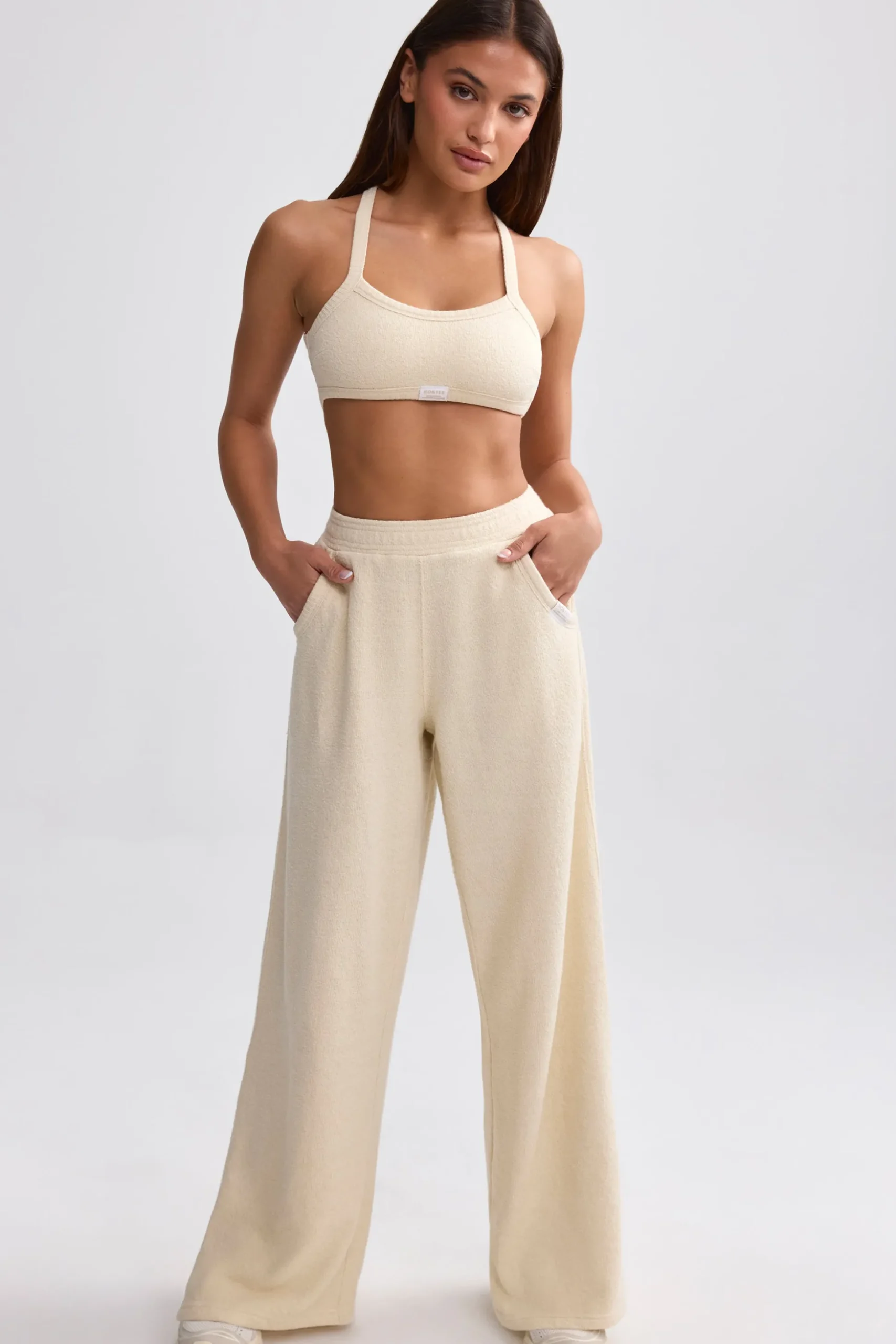 Oh Polly Tracksuits | Matching Sets^Terry Towelling Wide-Leg Joggers in Cream